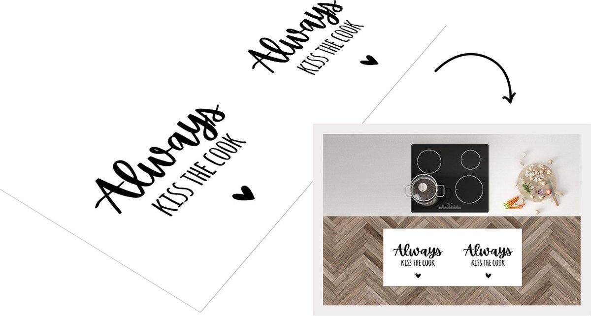 KitchenYeah Keukenloper - Loper keuken - Quote - Kok - Koken - Hartje - Always kiss the cook - Tekst - 120x50 cm - Keukenloper vinyl Multicolor