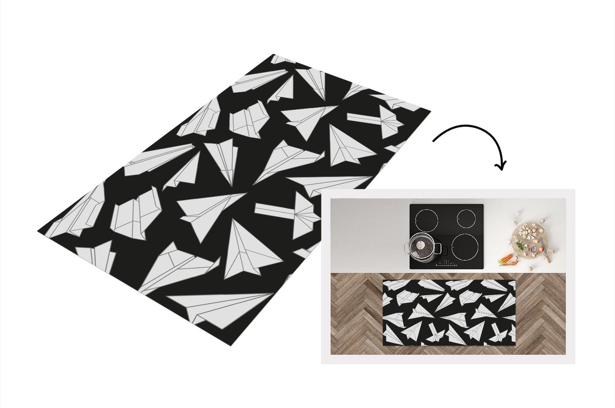 KitchenYeah Keukenloper - Loper keuken - Design - Papier - Vliegtuig - 120x60 cm - Keukenloper vinyl Multicolor