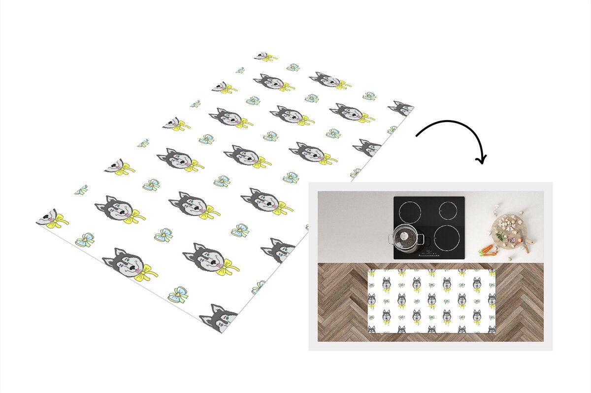 KitchenYeah Keukenloper - Loper keuken - Husky - Hond - Winter - Design - 120x60 cm - Keukenloper vinyl Multicolor