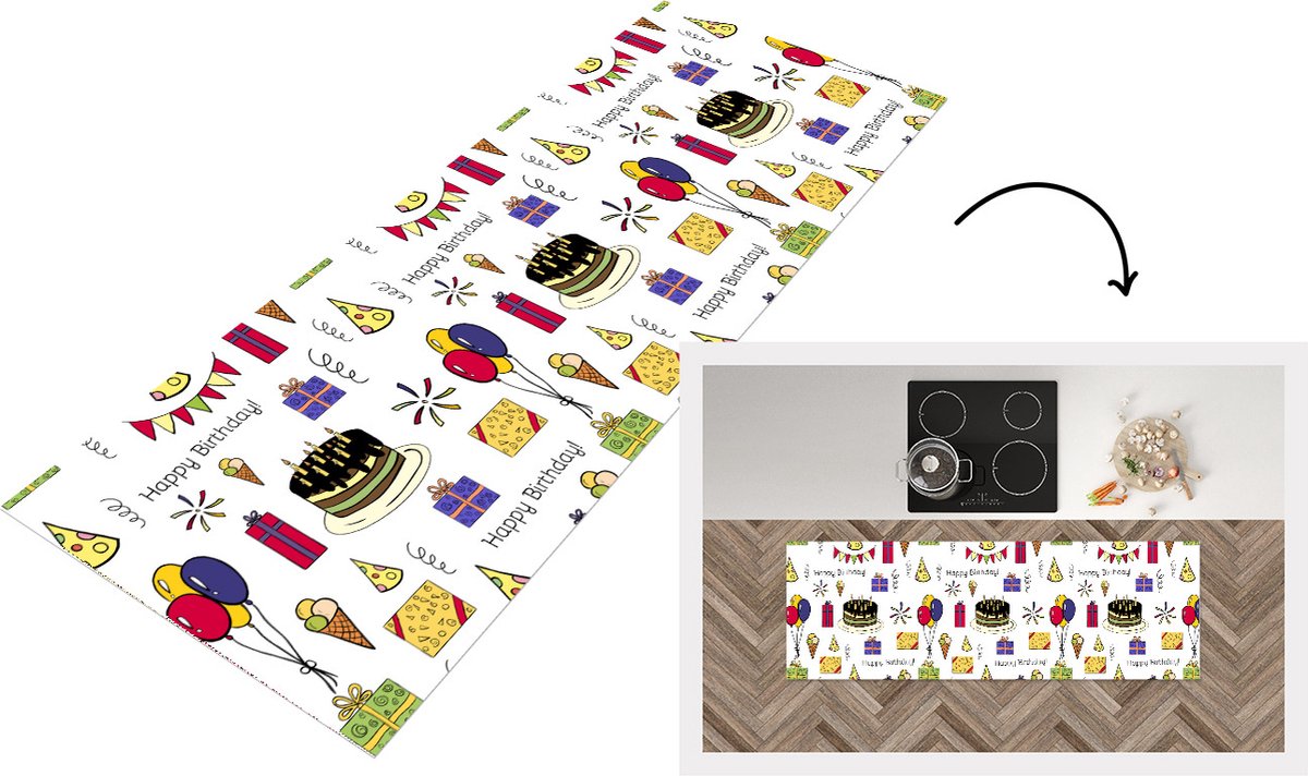 KitchenYeah Keukenloper - Loper keuken - Design - Verjaardag - Feest - 150x50 cm - Keukenloper vinyl Multicolor