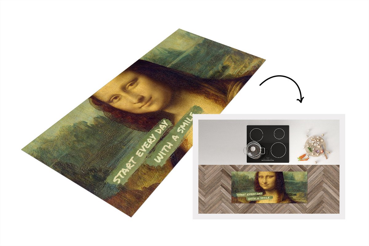 KitchenYeah Keukenloper - Loper keuken - Mona Lisa - Quote - Kunst - 120x50 cm - Keukenloper vinyl Multicolor