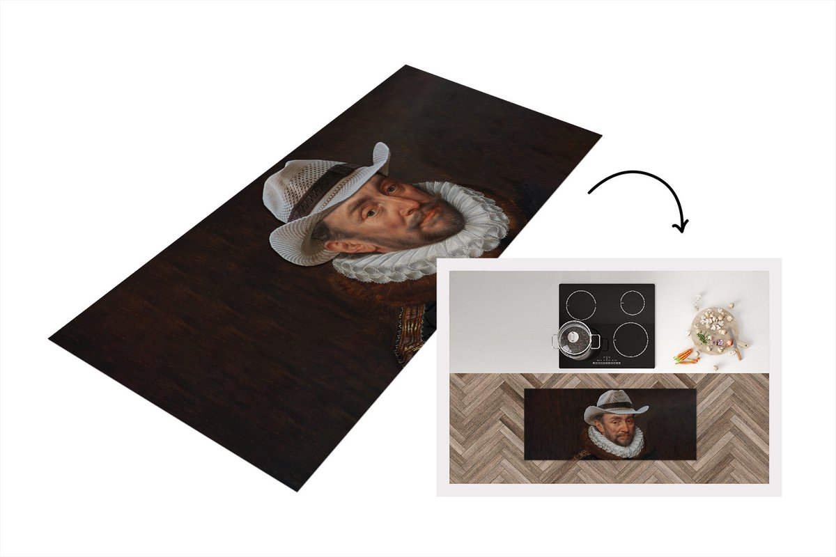 KitchenYeah Keukenloper - Loper keuken - Willem van Oranje - Hoed - Schilderij - 120x50 cm - Keukenloper vinyl Multicolor