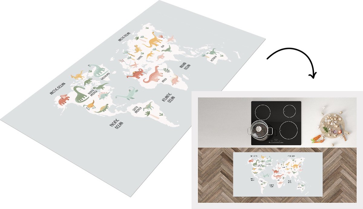 KitchenYeah Keukenloper - Loper keuken - Kaart - Dino - Grijs - 120x60 cm - Keukenloper vinyl Multicolor