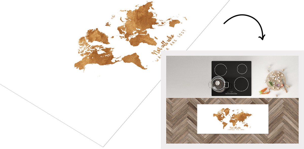 KitchenYeah Keukenloper - Loper keuken - Kaart - Brons - Quote - Keukenloper vinyl Multicolor