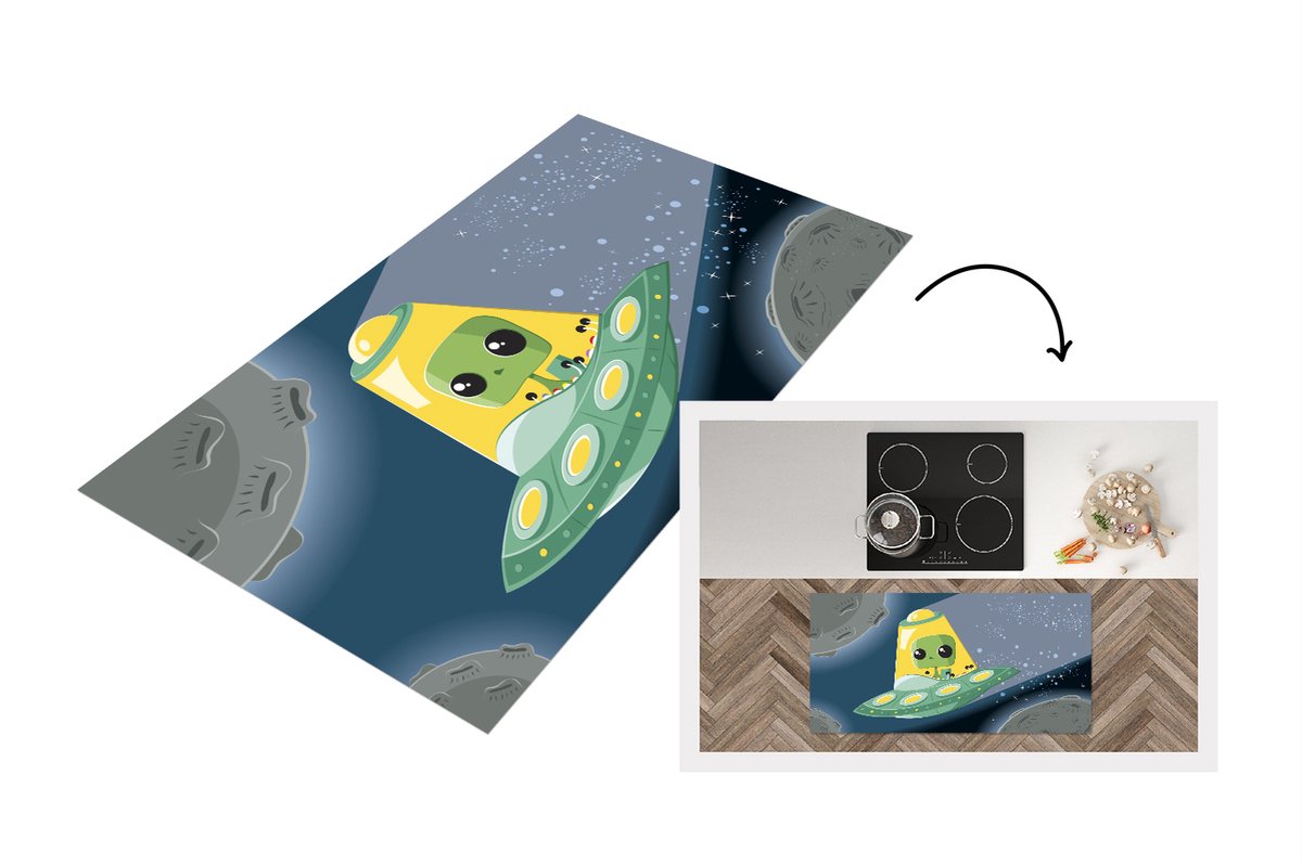 KitchenYeah Keukenloper - Loper keuken - Illustratie - Kinderen - Ufo - 120x60 cm - Keukenloper vinyl Multicolor