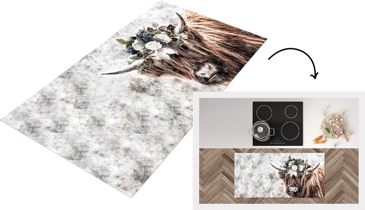 KitchenYeah Keukenloper - Loper keuken - Schotse hooglander - Rozen - Rook - Keukenloper vinyl, foto 2