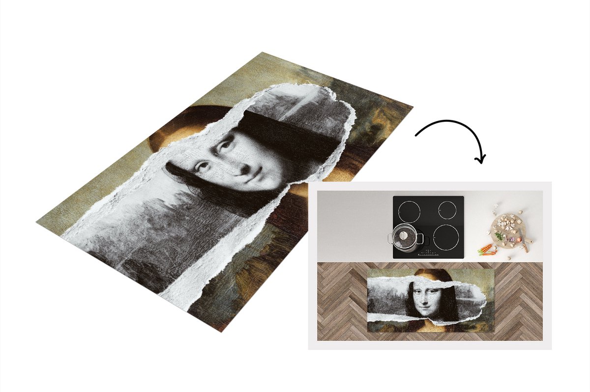 KitchenYeah Keukenloper - Loper keuken - Mona Lisa - Da Vinci - Zwart - Wit - Keukenloper vinyl, foto 2