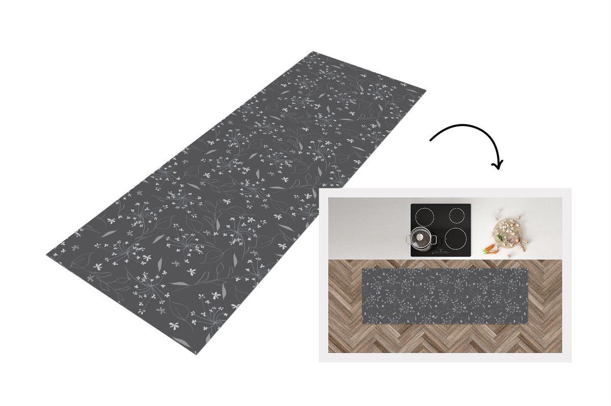 KitchenYeah Keukenloper - Loper keuken - Bloemen - Wit - Patronen - Keukenloper vinyl, foto 4