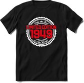 1949 Limited Edition | Feest Kado T-Shirt Heren - Dames | Wit - Rood | Perfect Verjaardag Cadeau Shirt | Grappige Spreuken - Zinnen - Teksten | Maat M