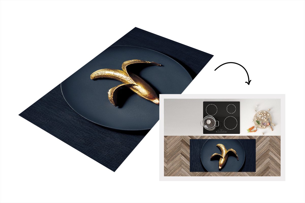 KitchenYeah Keukenloper - Loper keuken - Gouden banaan op een donkere achtergrond - 120x60 cm - Keukenloper vinyl Multicolor