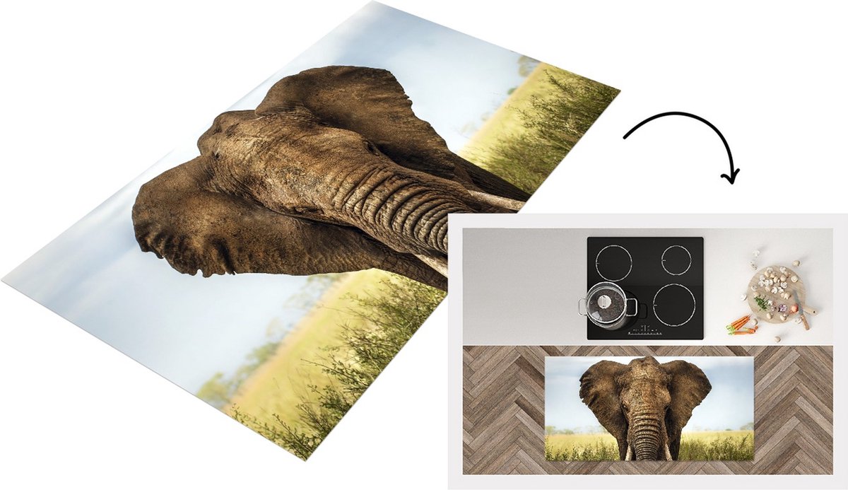 KitchenYeah Keukenloper - Loper keuken - Afrikaanse olifant vooraanzicht - 120x60 cm - Keukenloper vinyl Multicolor