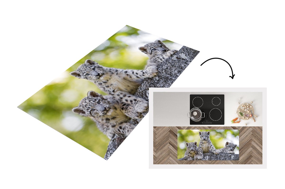 KitchenYeah Keukenloper - Loper keuken - Luipaard - Welpen - Stenen - 120x60 cm - Keukenloper vinyl Multicolor