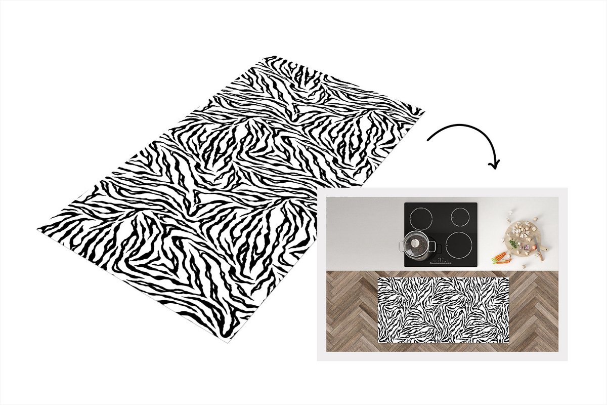 KitchenYeah Keukenloper - Loper keuken - Tijgerprint - Zwart - Wit - Dieren - Patronen - 120x60 cm - Keukenloper vinyl Multicolor