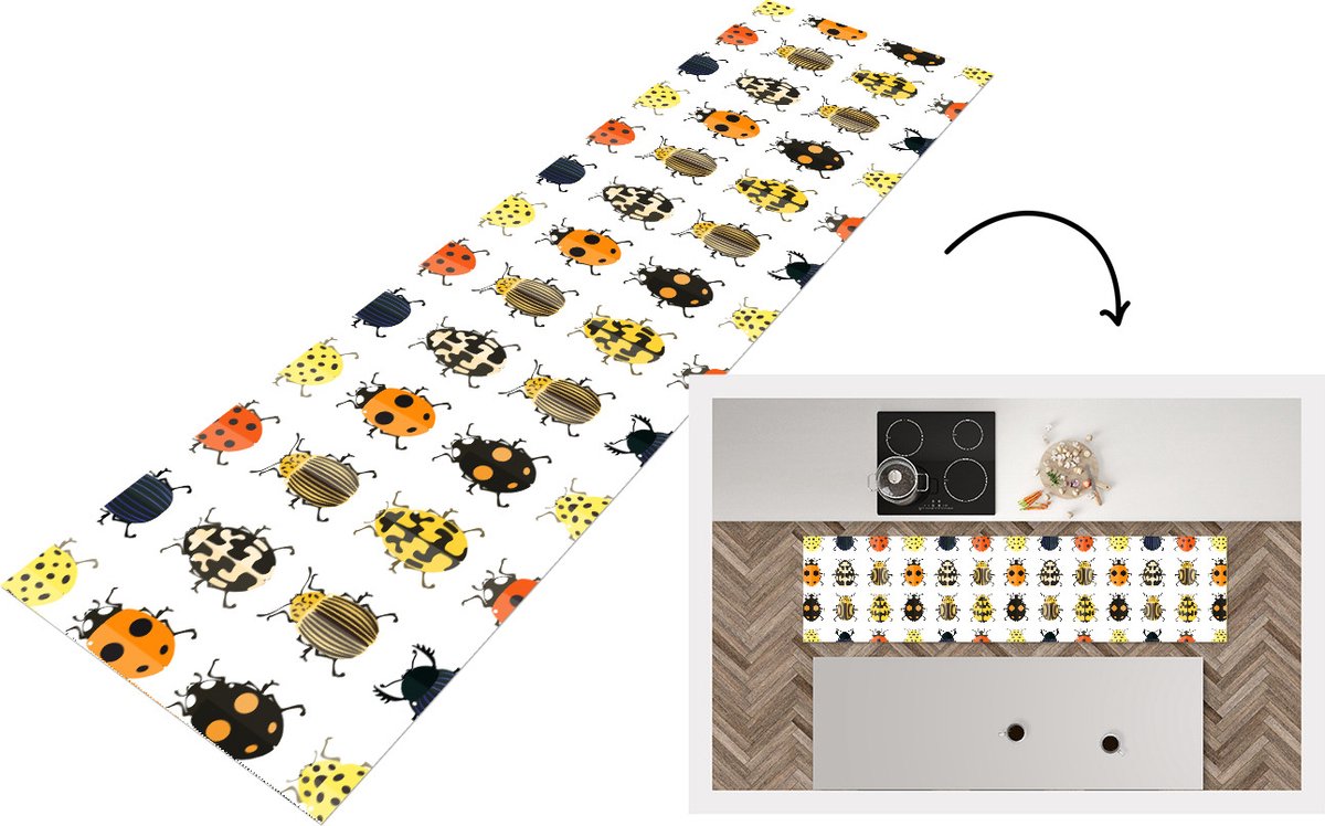 KitchenYeah Keukenloper - Loper keuken - Kever - Insecten - Design - 240x60 cm - Keukenloper vinyl Multicolor