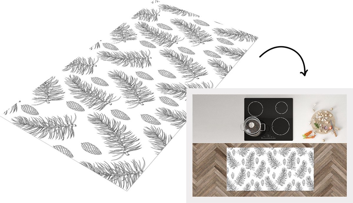KitchenYeah Keukenloper - Loper keuken - Dennenappels - Kerstmis - Patronen - Natuur - Patronen - 120x60 cm - Keukenloper vinyl Multicolor
