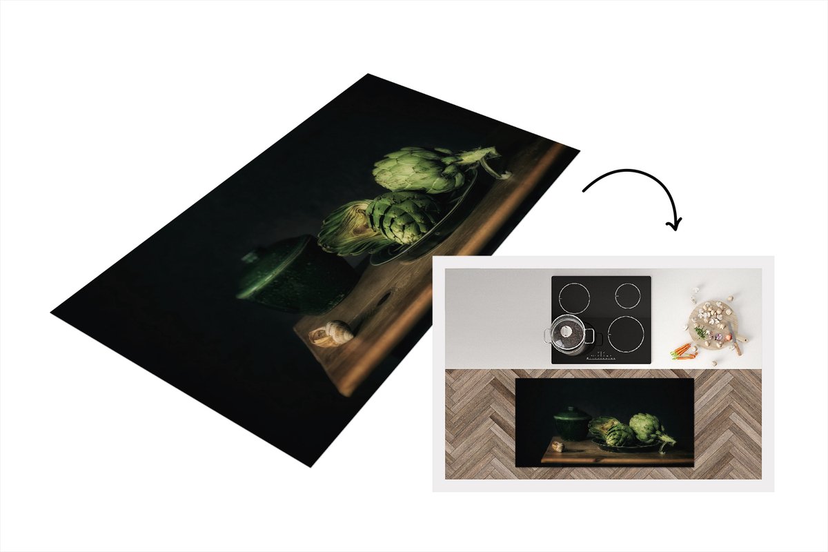 KitchenYeah Keukenloper - Loper keuken - Stilleven - Bord - Artisjok - Kunst - Schilderij - 120x60 cm - Keukenloper vinyl Multicolor