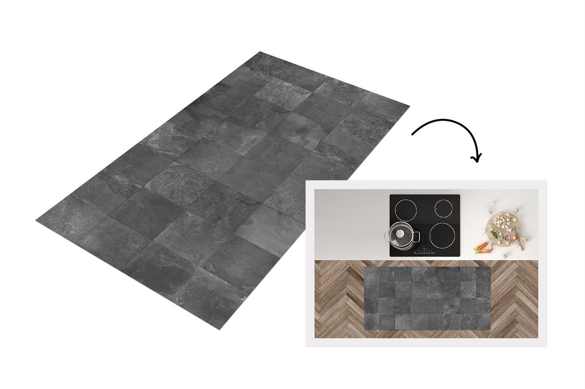 KitchenYeah Keukenloper - Loper keuken - Tegels - Grijs - Patronen - 120x60 cm - Keukenloper vinyl Multicolor