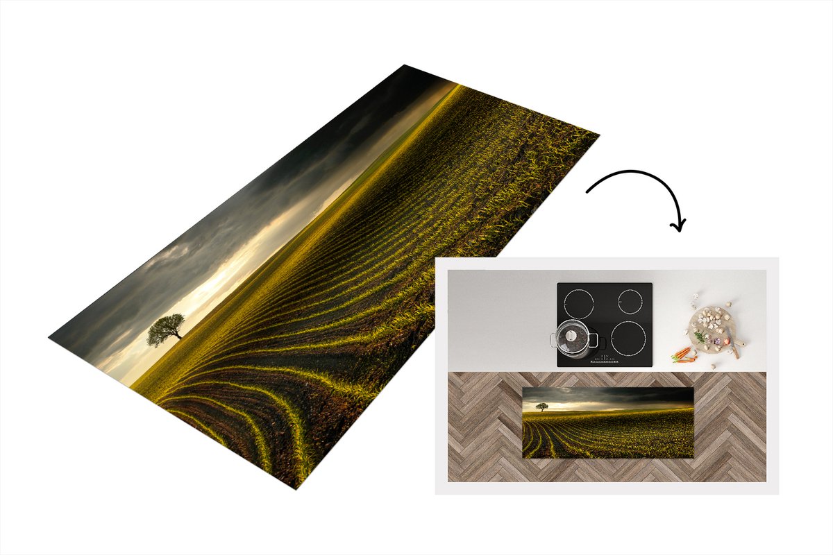KitchenYeah Keukenloper - Loper keuken - Weide - Boom - Donker - 120x50 cm - Keukenloper vinyl Multicolor