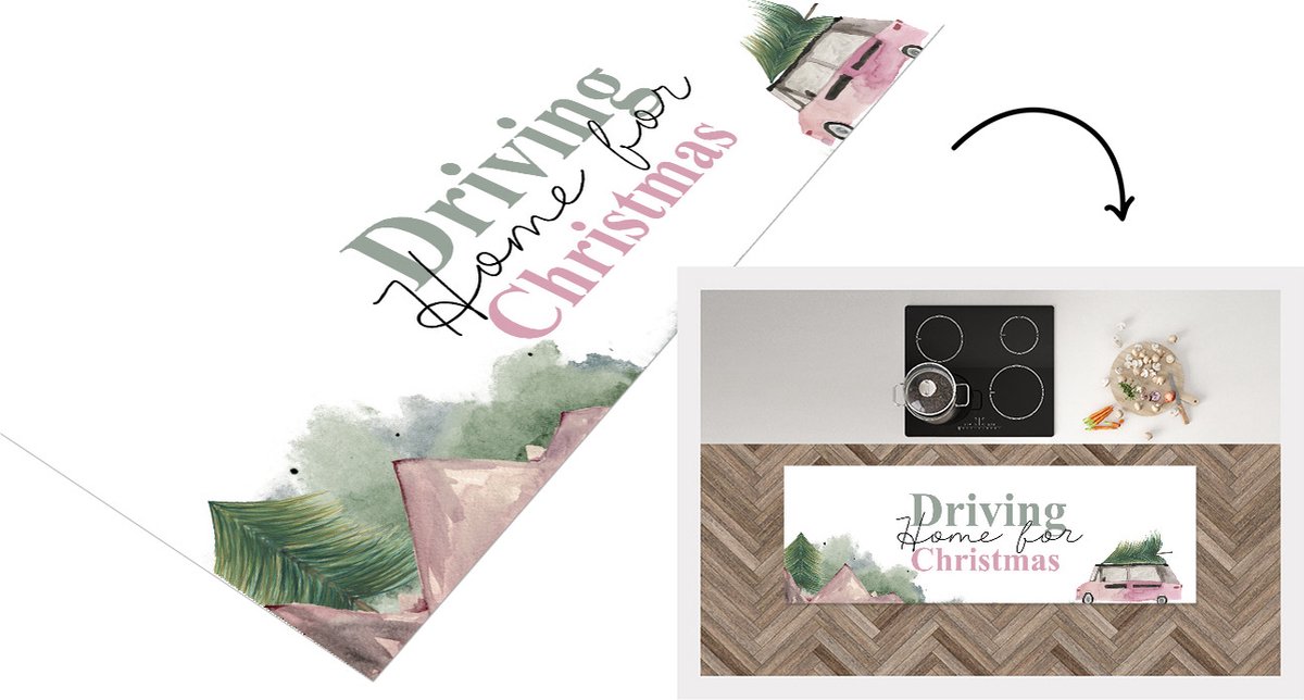 KitchenYeah Keukenloper - Loper keuken - Driving home for Christmas - Kerst - Kerstboom - Spreuken - Quotes - 150x50 cm - Keukenloper vinyl Multicolor