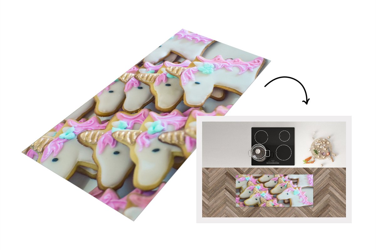 KitchenYeah Keukenloper - Loper keuken - Eenhoorn koekjes - Keukenloper vinyl Multicolor