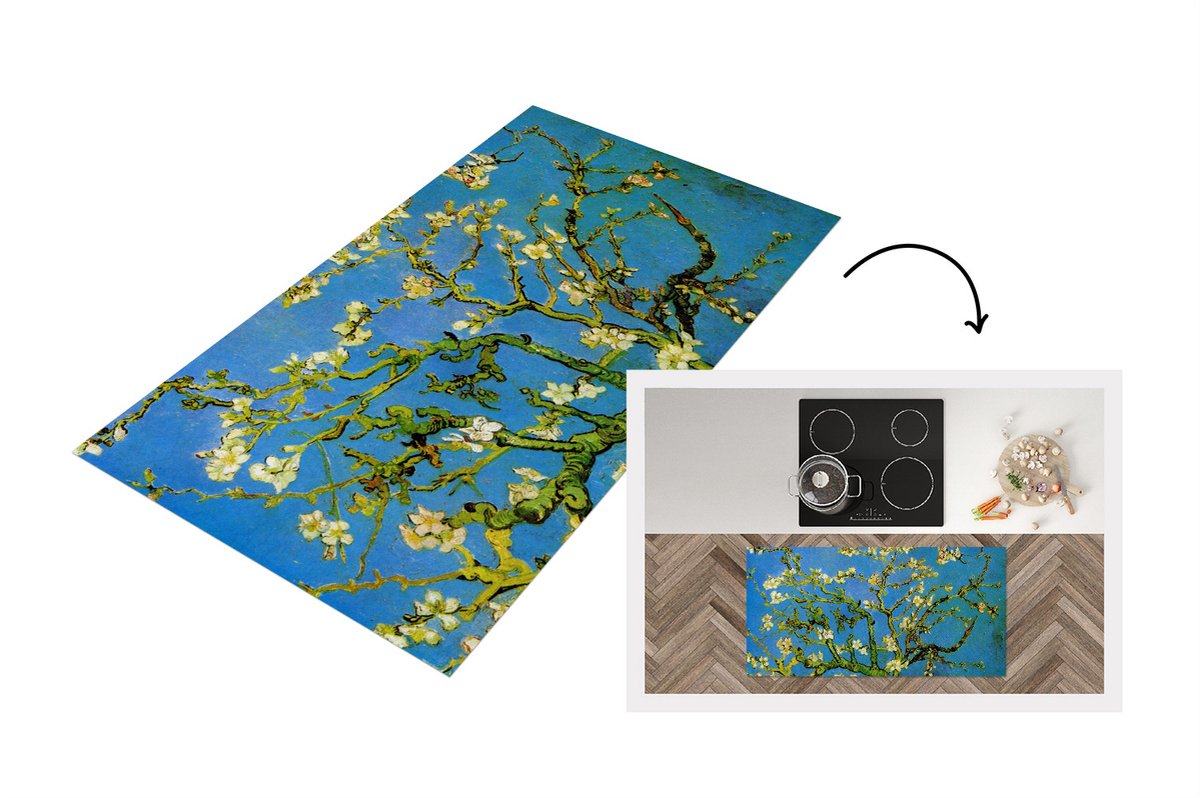 KitchenYeah Keukenloper - Loper keuken - Amandelbloesem - Vincent van Gogh - 120x60 cm - Keukenloper vinyl Multicolor