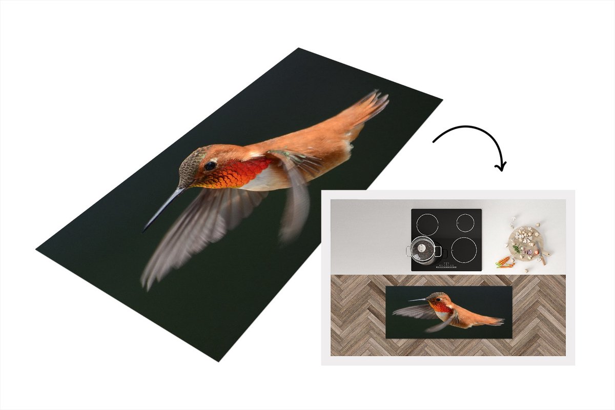 KitchenYeah Keukenloper - Loper keuken - Kolibrie - Vogel - Veren - Zwart - 120x50 cm - Keukenloper vinyl Multicolor