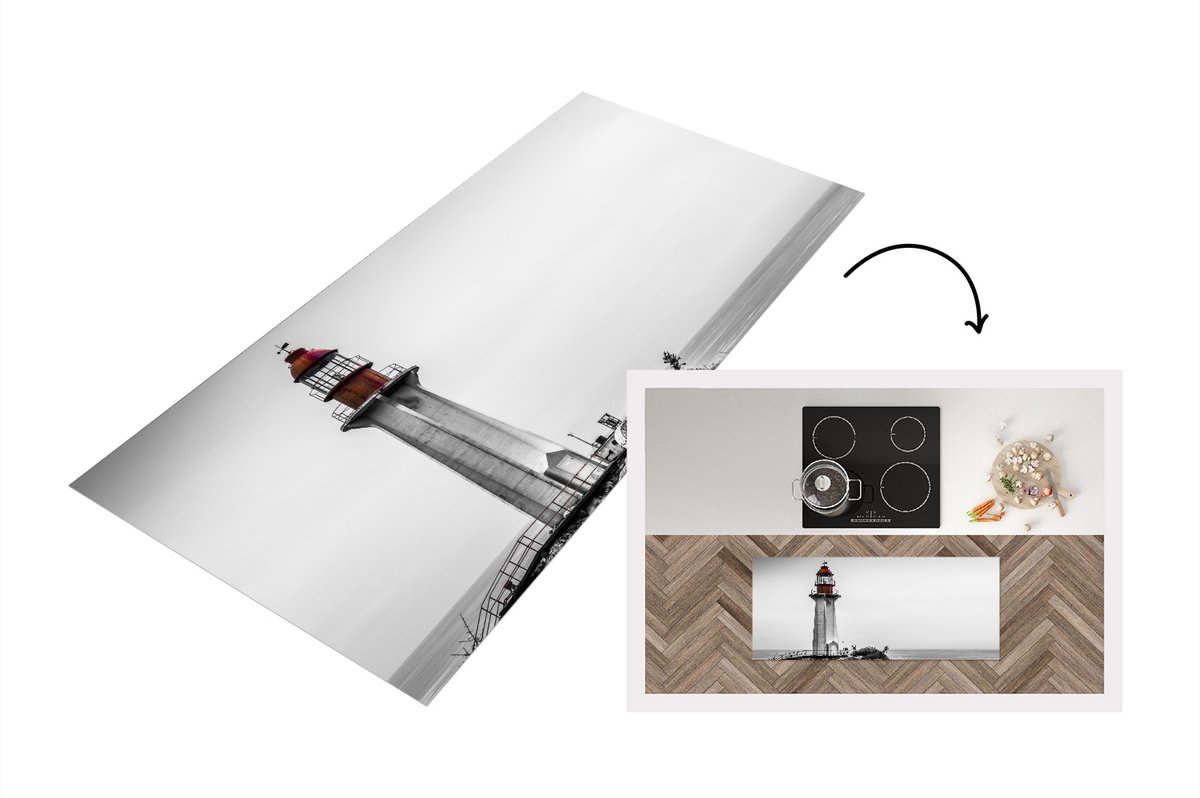 KitchenYeah Keukenloper - Loper keuken - Zwart-wit foto van een vuurtoren in het westen van Vancouver - 120x50 cm - Keukenloper vinyl Zwart; Wit