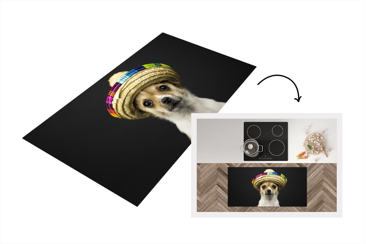 KitchenYeah Keukenloper - Loper keuken - Hond - Sombrero - Zwart - 120x60 cm - Keukenloper vinyl Multicolor