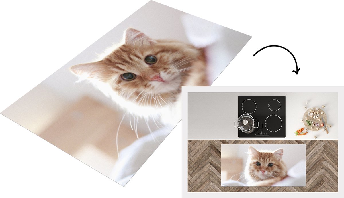 KitchenYeah Keukenloper - Loper keuken - Kat - Rood - Bed - 120x60 cm - Keukenloper vinyl Multicolor