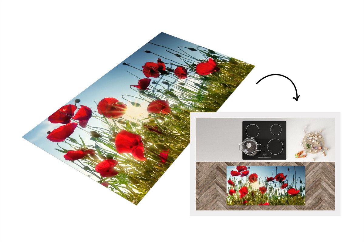 KitchenYeah Keukenloper - Loper keuken - Lange rode Klaprozen in Toscane op een zonnige dag - 120x60 cm - Keukenloper vinyl Multicolor