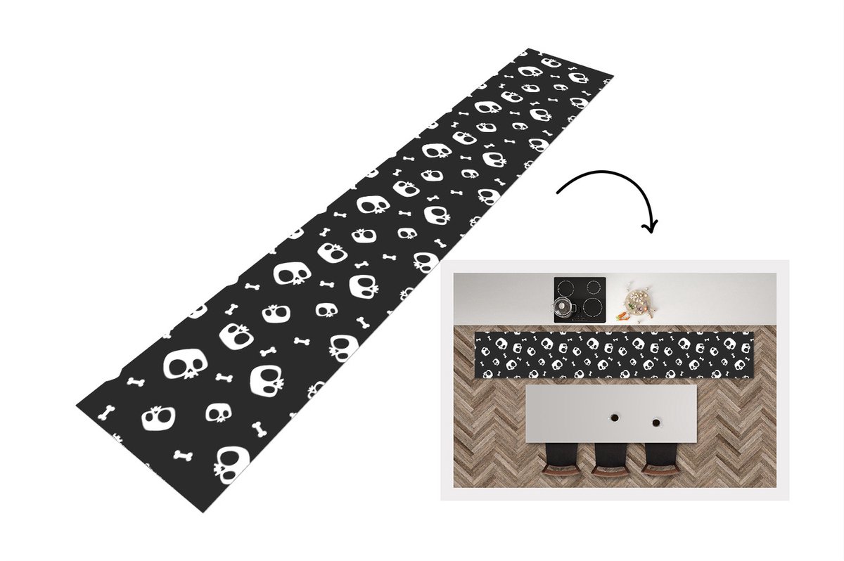 KitchenYeah Keukenloper - Loper keuken - Patronen - Skull - Skelet - Bot - 300x50 cm - Keukenloper vinyl Multicolor