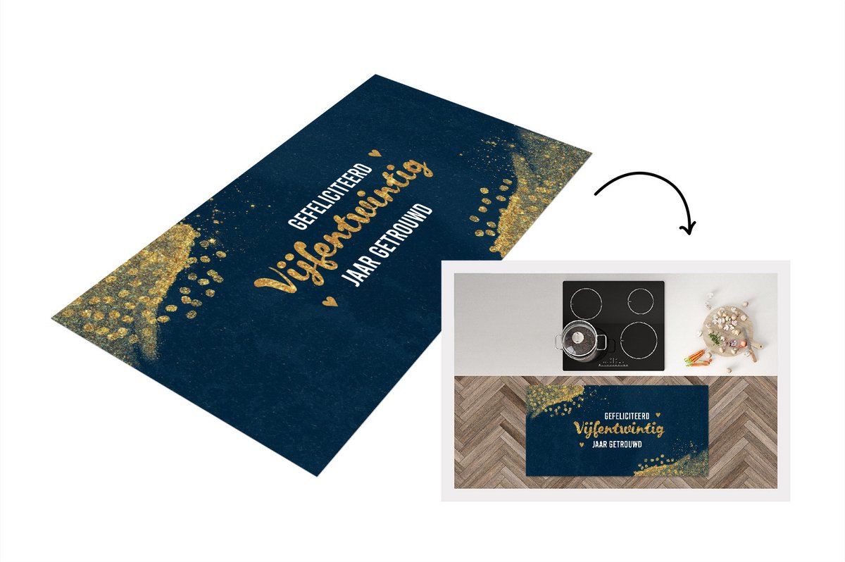 KitchenYeah Keukenloper - Loper keuken - Spreuken - Quotes - Goud - Gefeliciteerd vijfentwintig jaar getrouwd - 120x60 cm - Keukenloper vinyl Multicolor