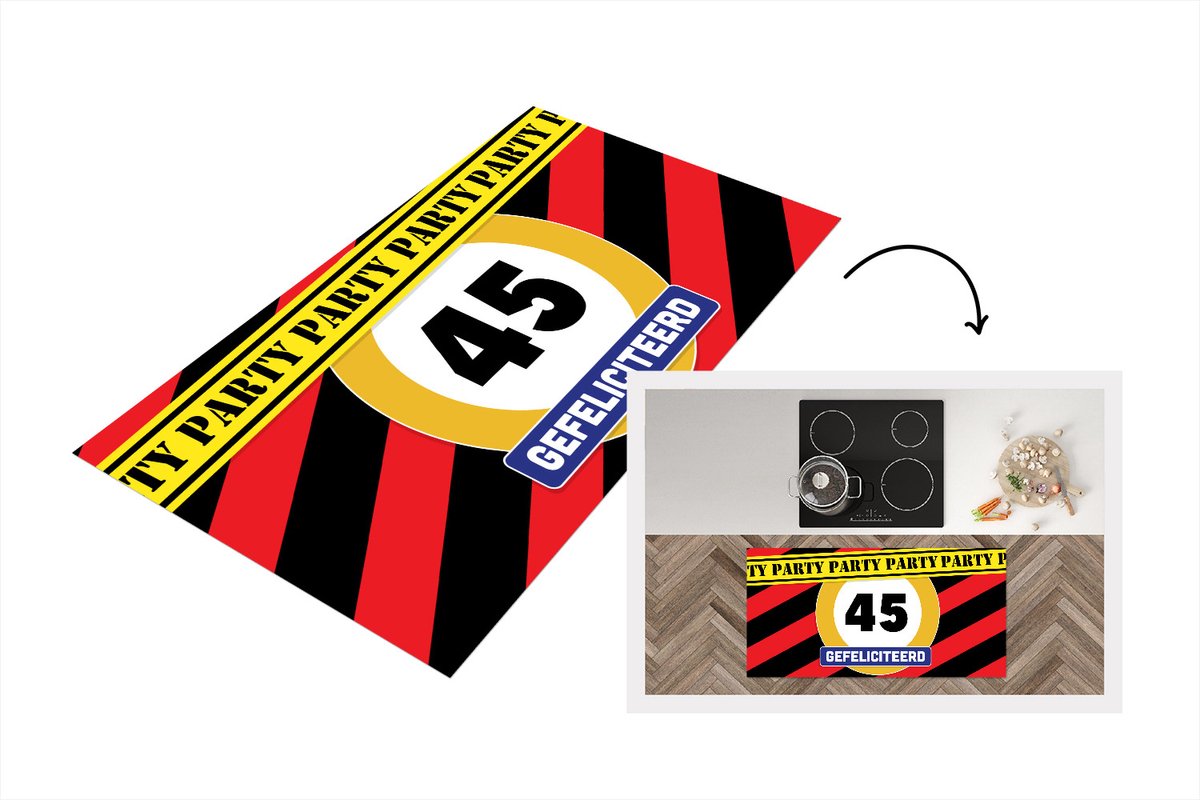 KitchenYeah Keukenloper - Loper keuken - Verjaardag - 45 Jaar - Versiering verjaardag - 120x60 cm - Keukenloper vinyl Multicolor