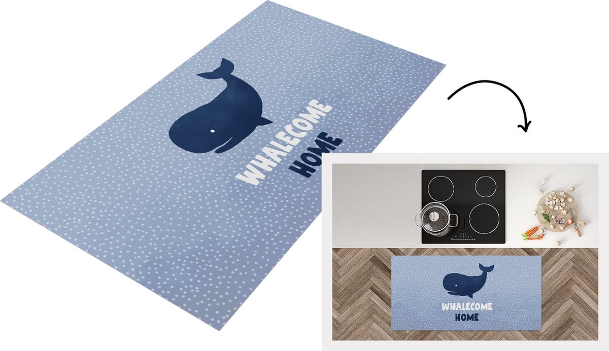 KitchenYeah Keukenloper - Loper keuken - Welkom Thuis - Walvis - Stippen - 120x60 cm - Keukenloper vinyl Multicolor