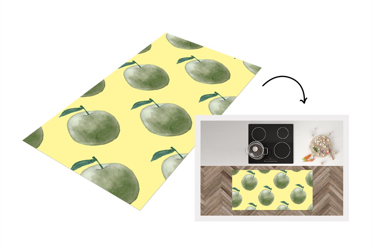 KitchenYeah Keukenloper - Loper keuken - Appels - Groen - Geel - 120x60 cm - Keukenloper vinyl Multicolor