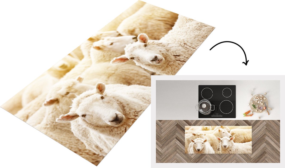 KitchenYeah Keukenloper - Loper keuken - Schapen - Wol - Wit - 120x50 cm - Keukenloper vinyl Multicolor