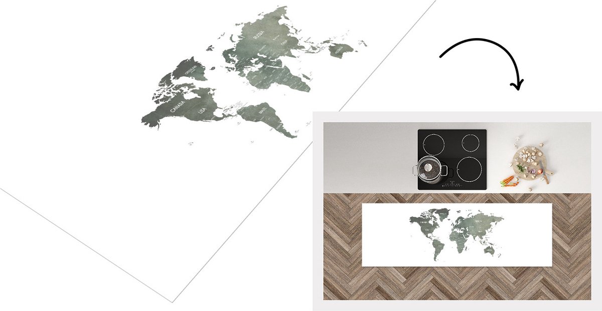 Keukenloper - Loper keuken - Wereldkaart - Waterverf - Aardrijkskunde - 180x60 cm - Keukenloper vinyl