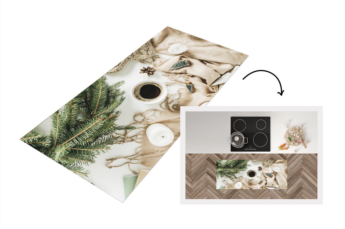 KitchenYeah Keukenloper - Loper keuken - Winter - Koffie - Kleed - Keukenloper vinyl Multicolor