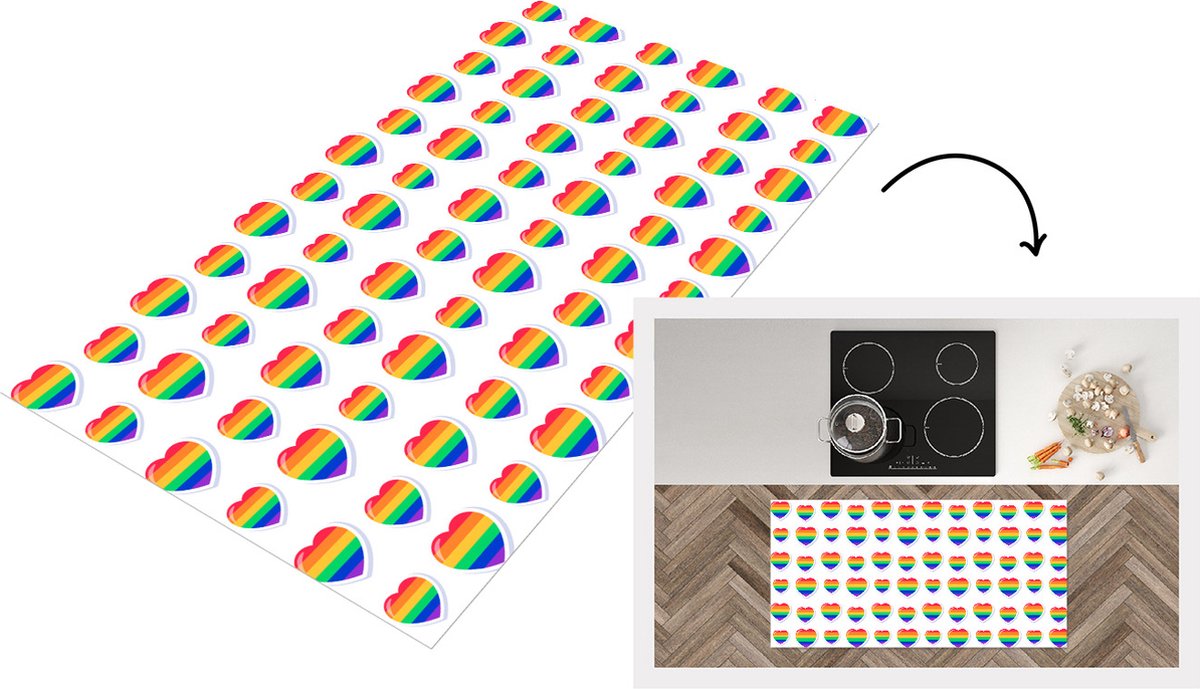 KitchenYeah Keukenloper - Loper keuken - Love - Pride - Sjabloon - 120x60 cm - Keukenloper vinyl Multicolor