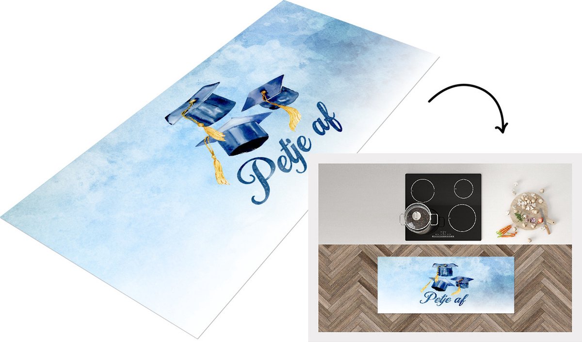 KitchenYeah Keukenloper - Loper keuken - Afstudeerhoed - Quote - Geslaagd - 120x50 cm - Keukenloper vinyl Multicolor