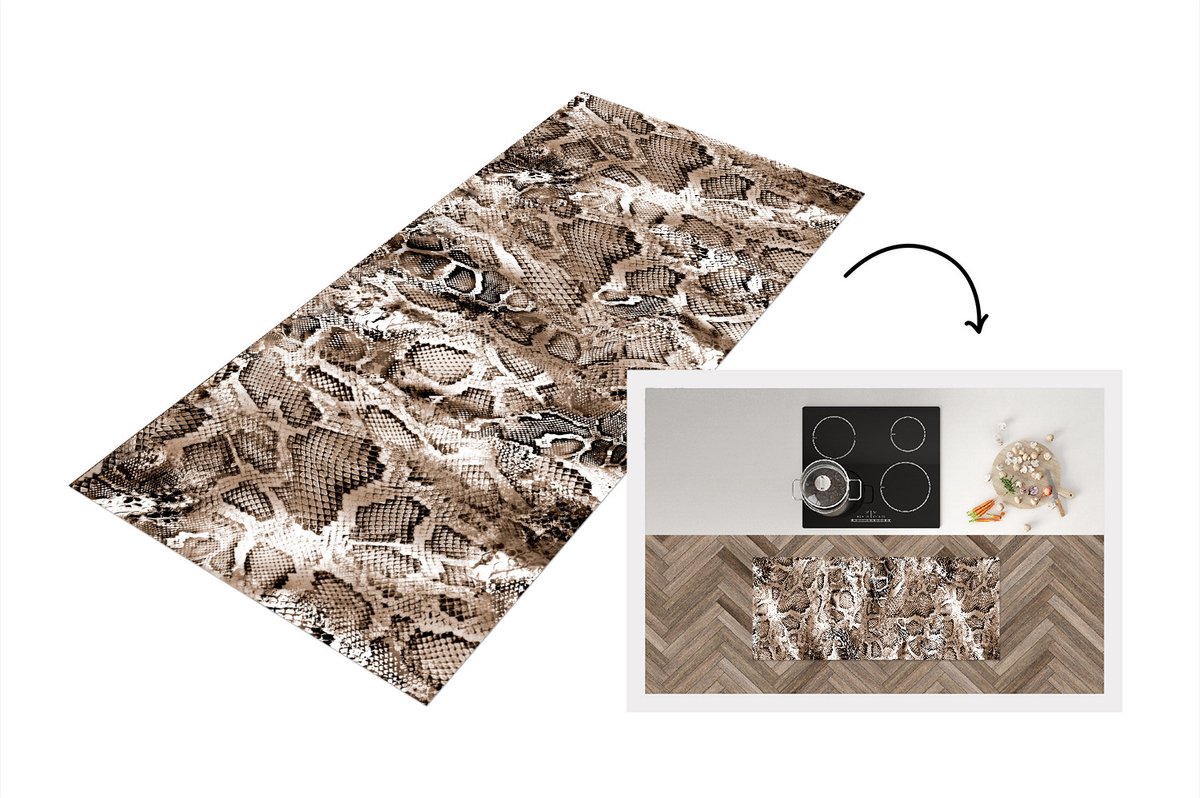 KitchenYeah Keukenloper - Loper keuken - Dierenprint - Bruin - Schubben - 120x50 cm - Keukenloper vinyl Multicolor