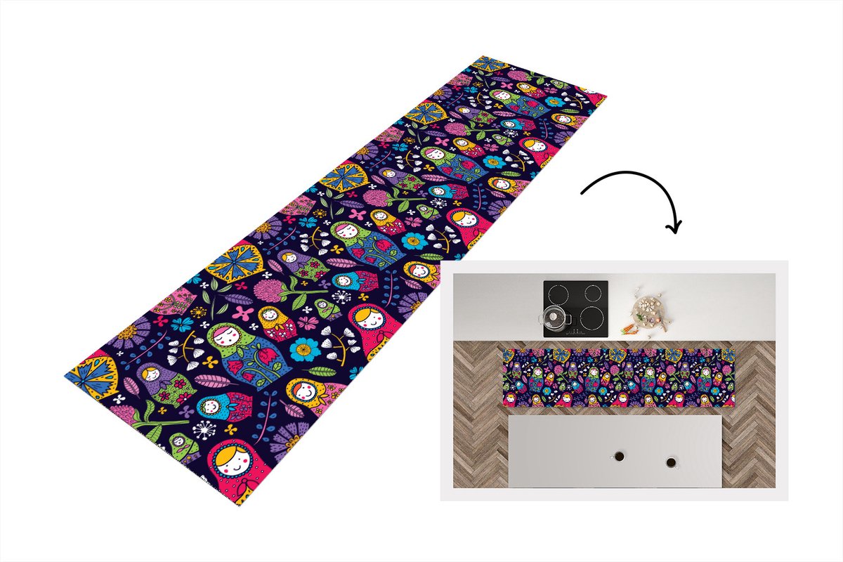 KitchenYeah Keukenloper - Loper keuken - Matroesjka - Rusland - Bloemen - Keukenloper vinyl multicolor, foto 6