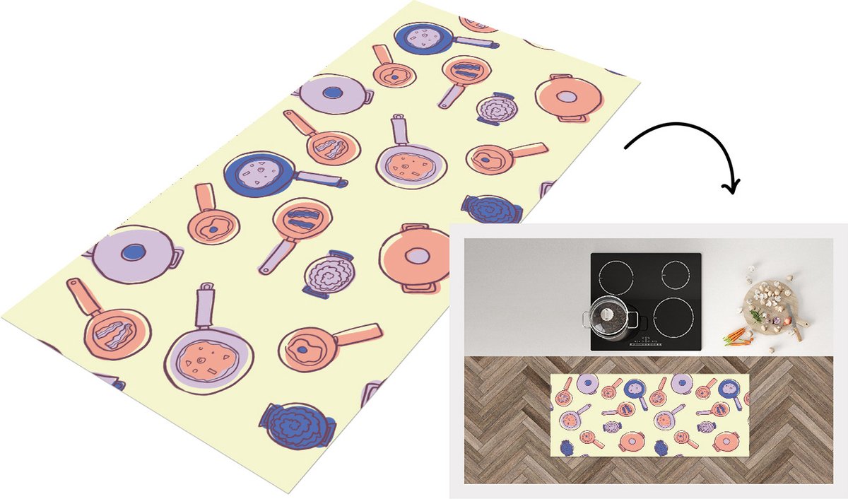 KitchenYeah Keukenloper - Loper keuken - Pan - Jaren 50 - Patroon - Keukenloper vinyl Multicolor