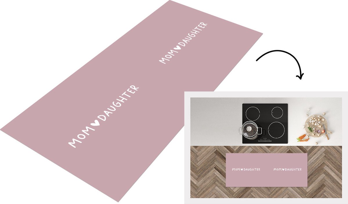 KitchenYeah Keukenloper - Loper keuken - Cadeau - Moeder - Dochter - Roze - Mom - Daughter - Spreuken - Quotes - 120x50 cm - Keukenloper vinyl Multicolor