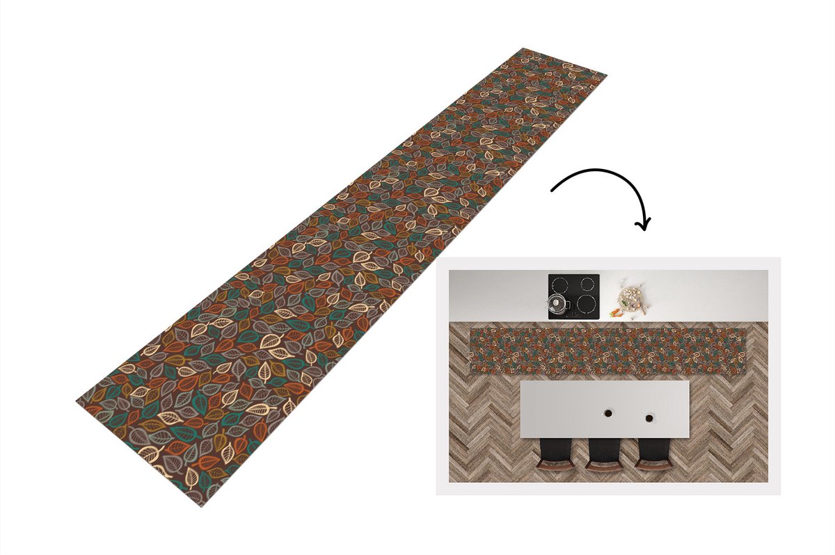 KitchenYeah Keukenloper - Loper keuken - Bladeren - Natuur - Herfst - Bohemian - 300x50 cm - Keukenloper vinyl Multicolor