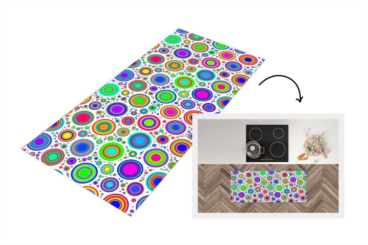 KitchenYeah Keukenloper - Loper keuken - Patroon - Stippen - Cirkel - 120x50 cm - Keukenloper vinyl Multicolor