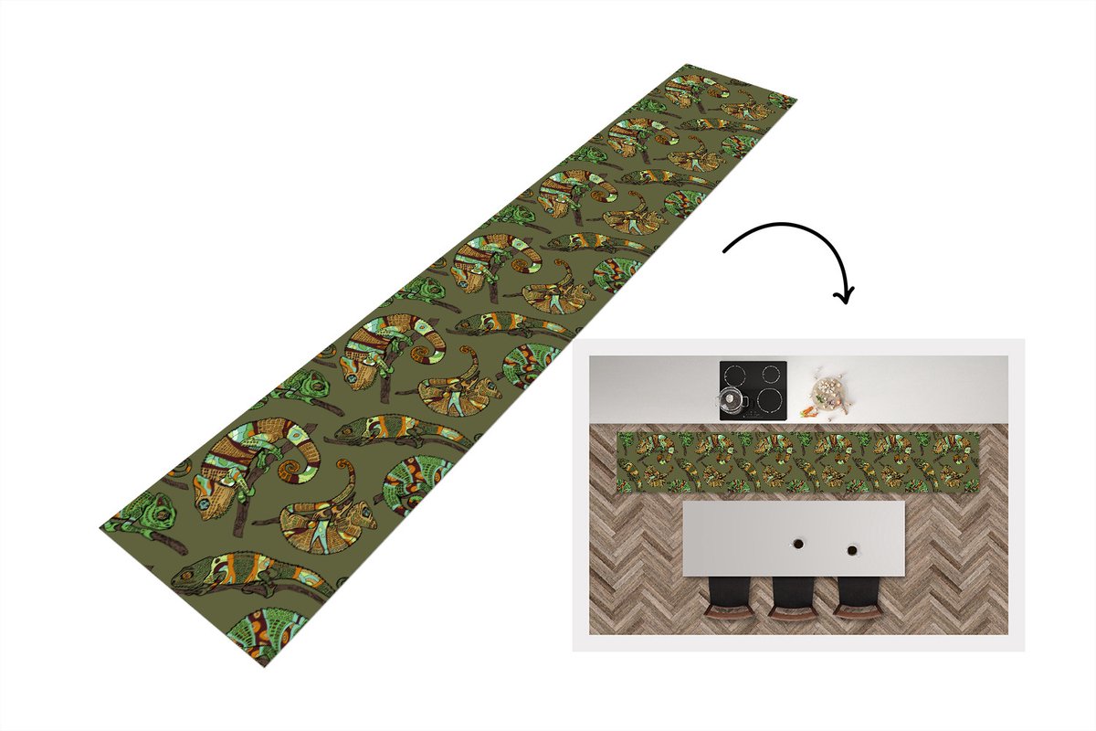 KitchenYeah Keukenloper - Loper keuken - Patroon - Jungle - Kameleons - 300x50 cm - Keukenloper vinyl Multicolor