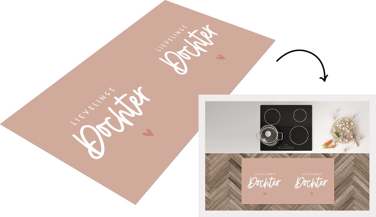 KitchenYeah Keukenloper - Loper keuken - Dochter - Roze - Hartje - Lievelingsdochter - Spreuken - Tekst - 120x60 cm - Keukenloper vinyl Multicolor