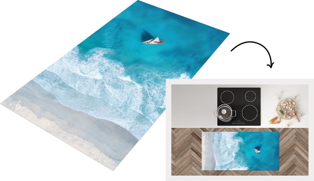 KitchenYeah Keukenloper - Loper keuken - Boot - Zee - Strand - 120x60 cm - Keukenloper vinyl Multicolor