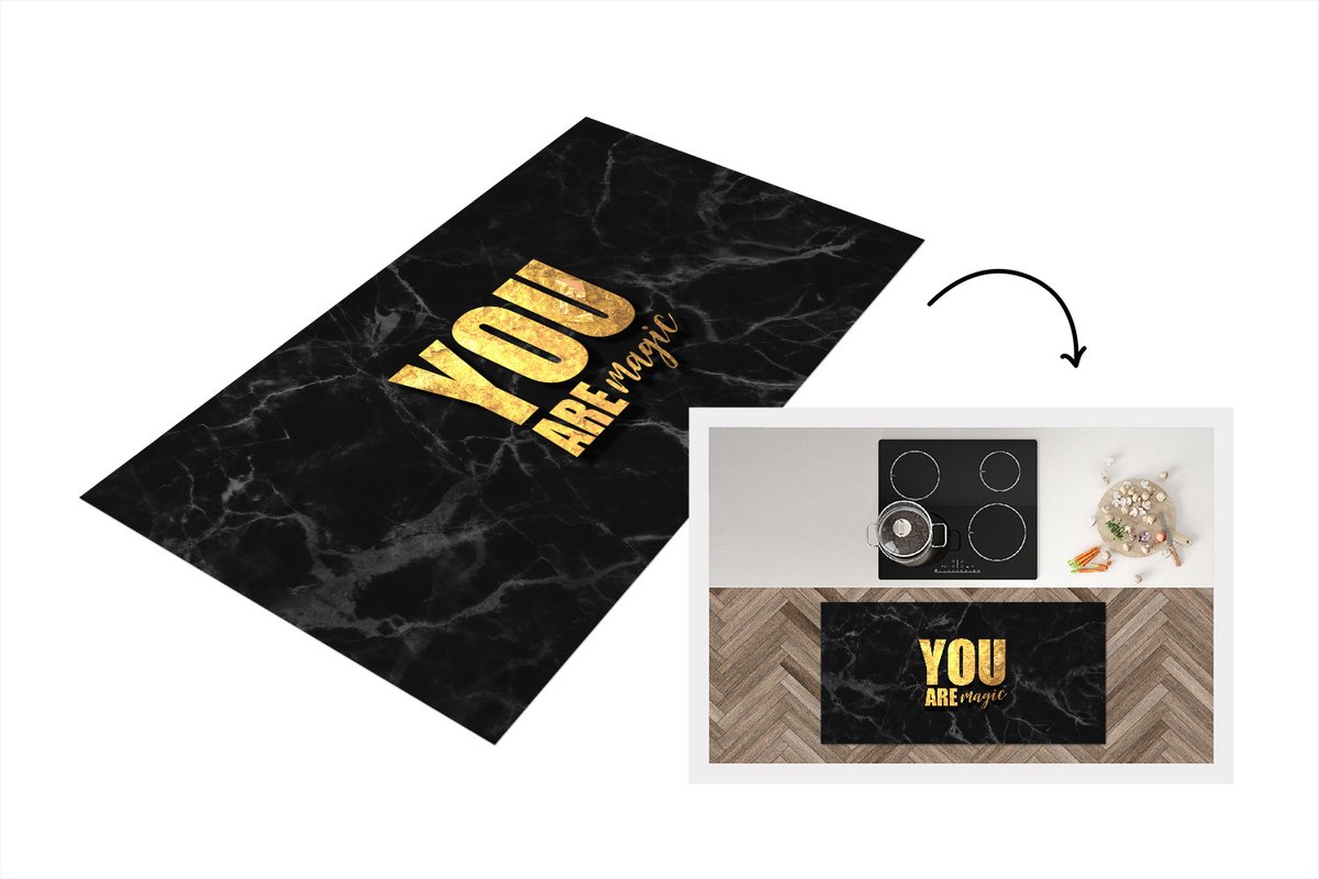 KitchenYeah Keukenloper - Loper keuken - Quotes - Magic - Goud - Marmer - 120x60 cm - Keukenloper vinyl Multicolor